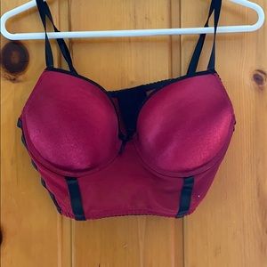 Cherry red and black longline bra
